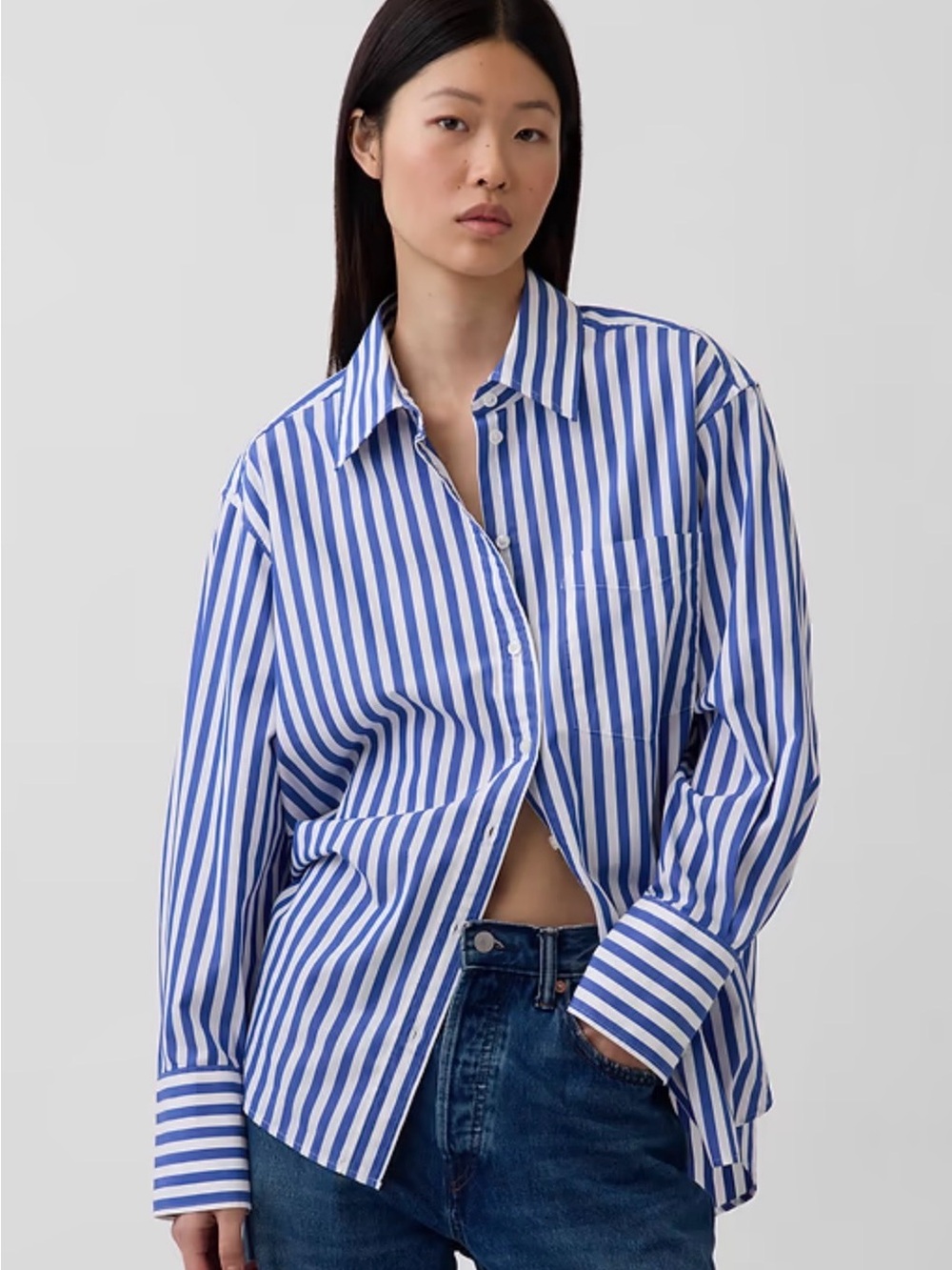NWT GAP Blue and White Striped Poplin Big Shirt Size XS